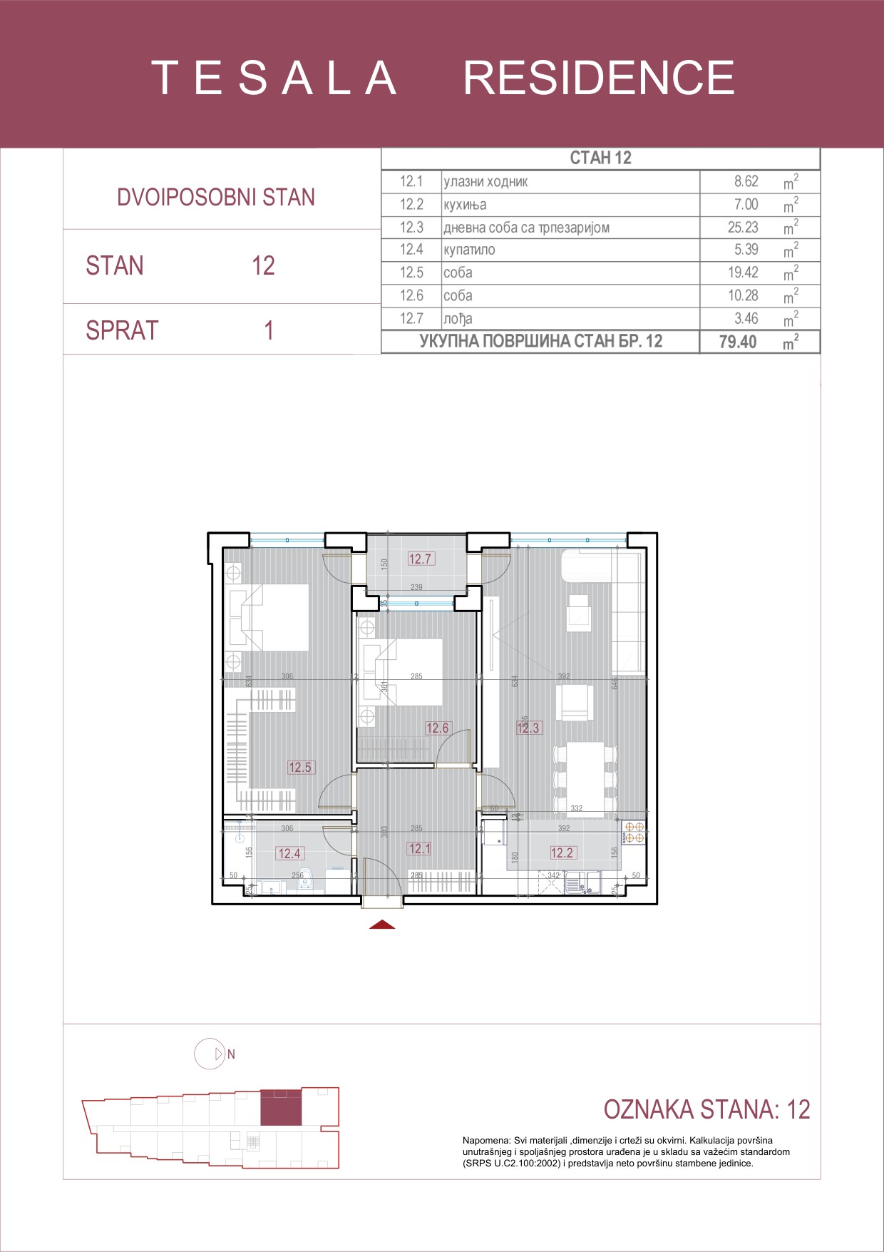 Skica dvoiposobnog stana 12