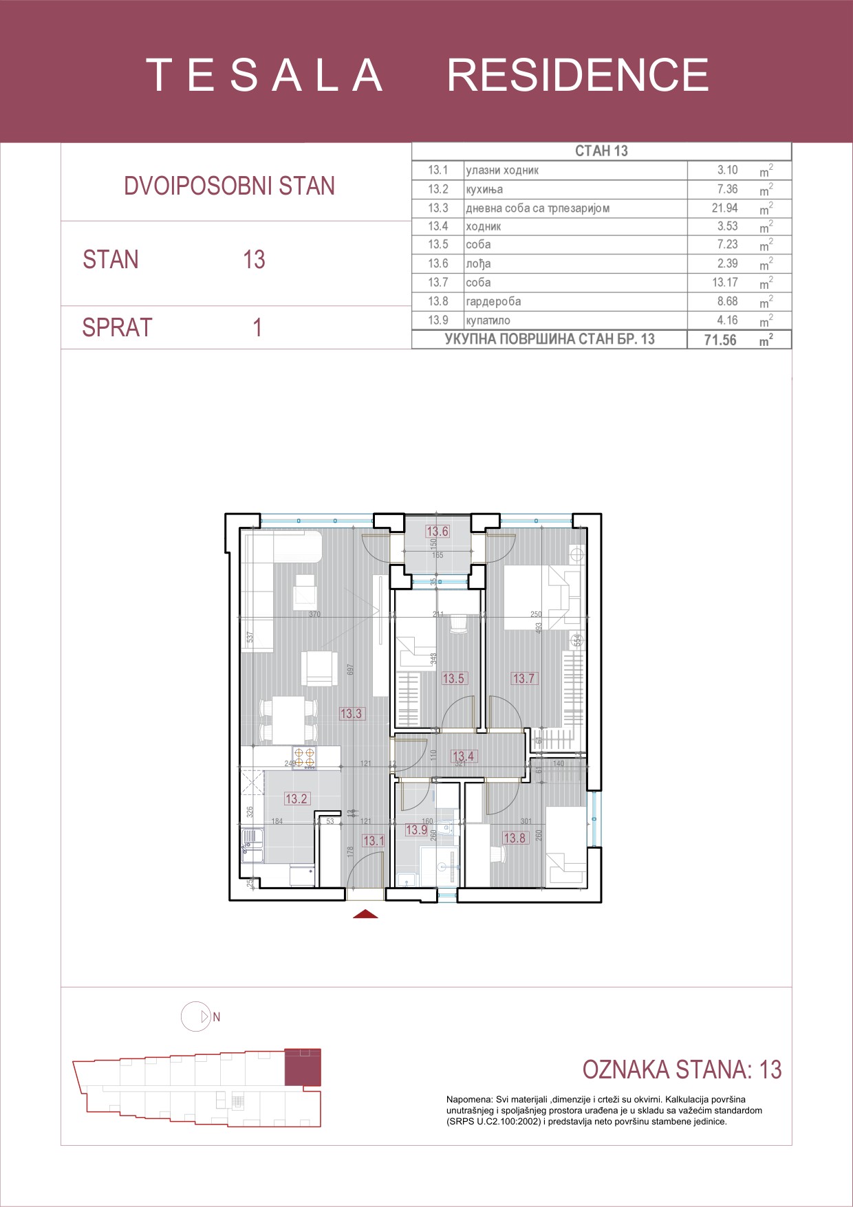 Skica dvoiposobnog stana 13