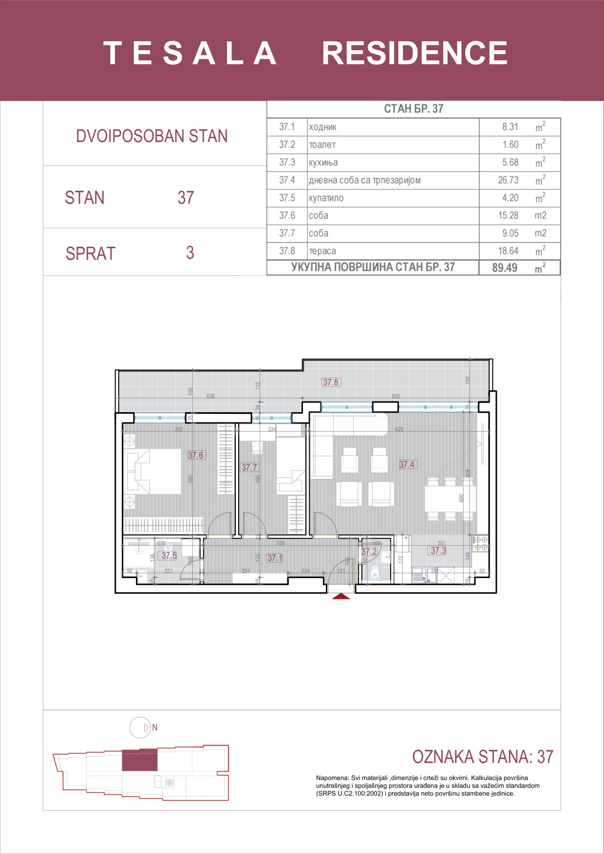 Skica dvoiposobnog stana 37