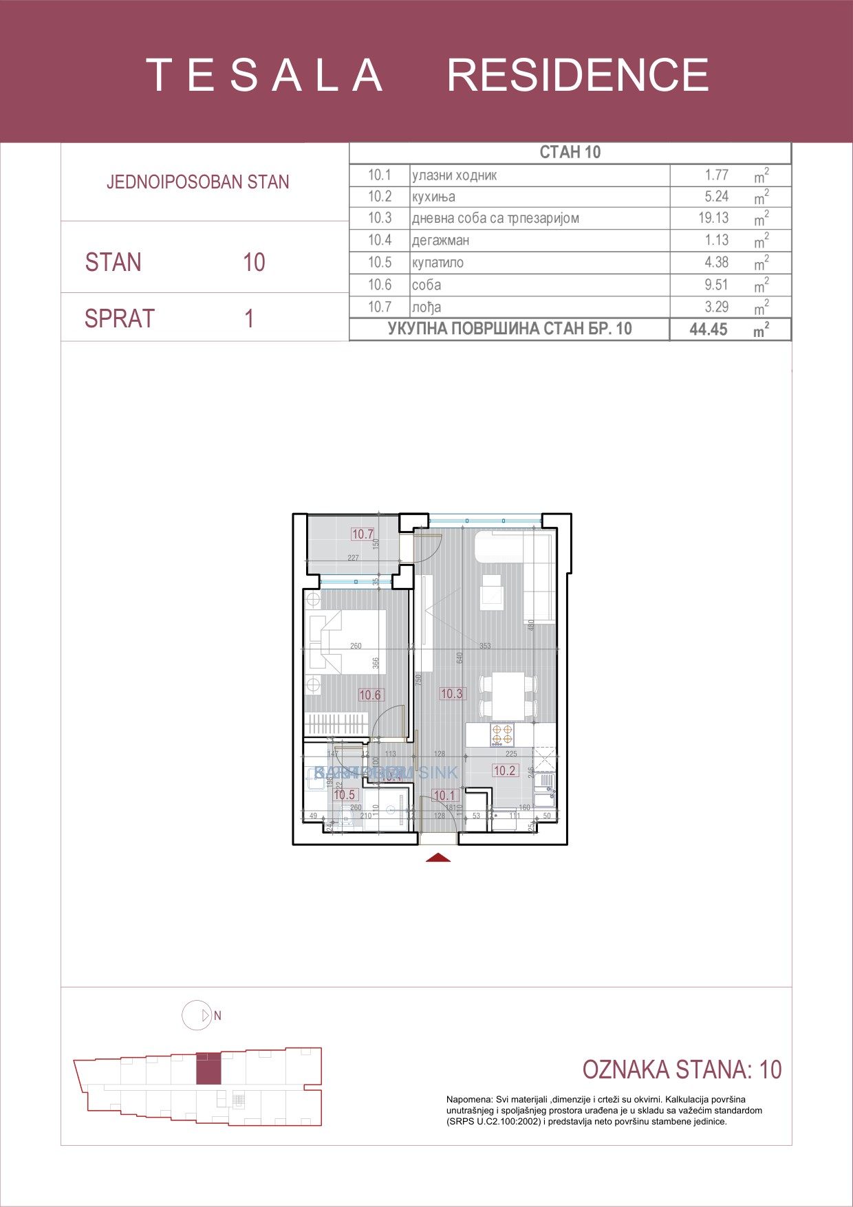 Skica jednoiposobnog stana 10