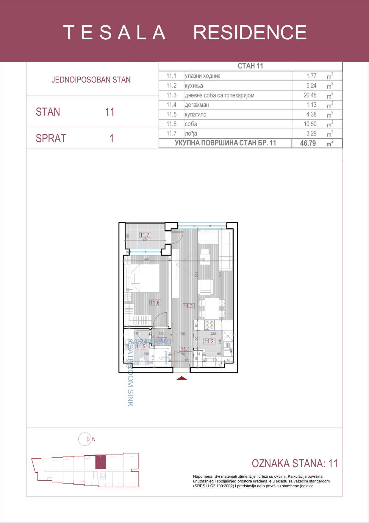 Skica jednoiposobnog stana 11