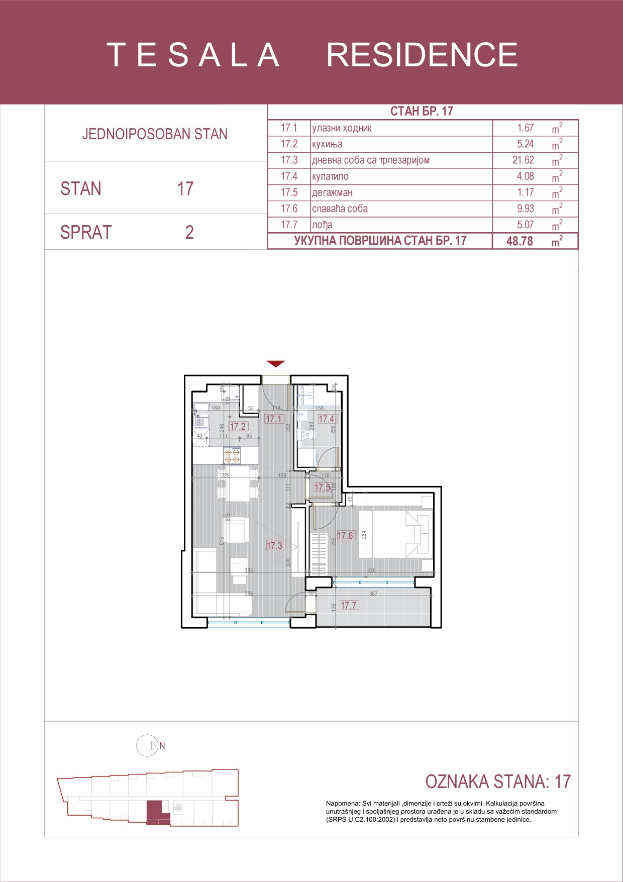 Skica jednoiposobnog stana 17