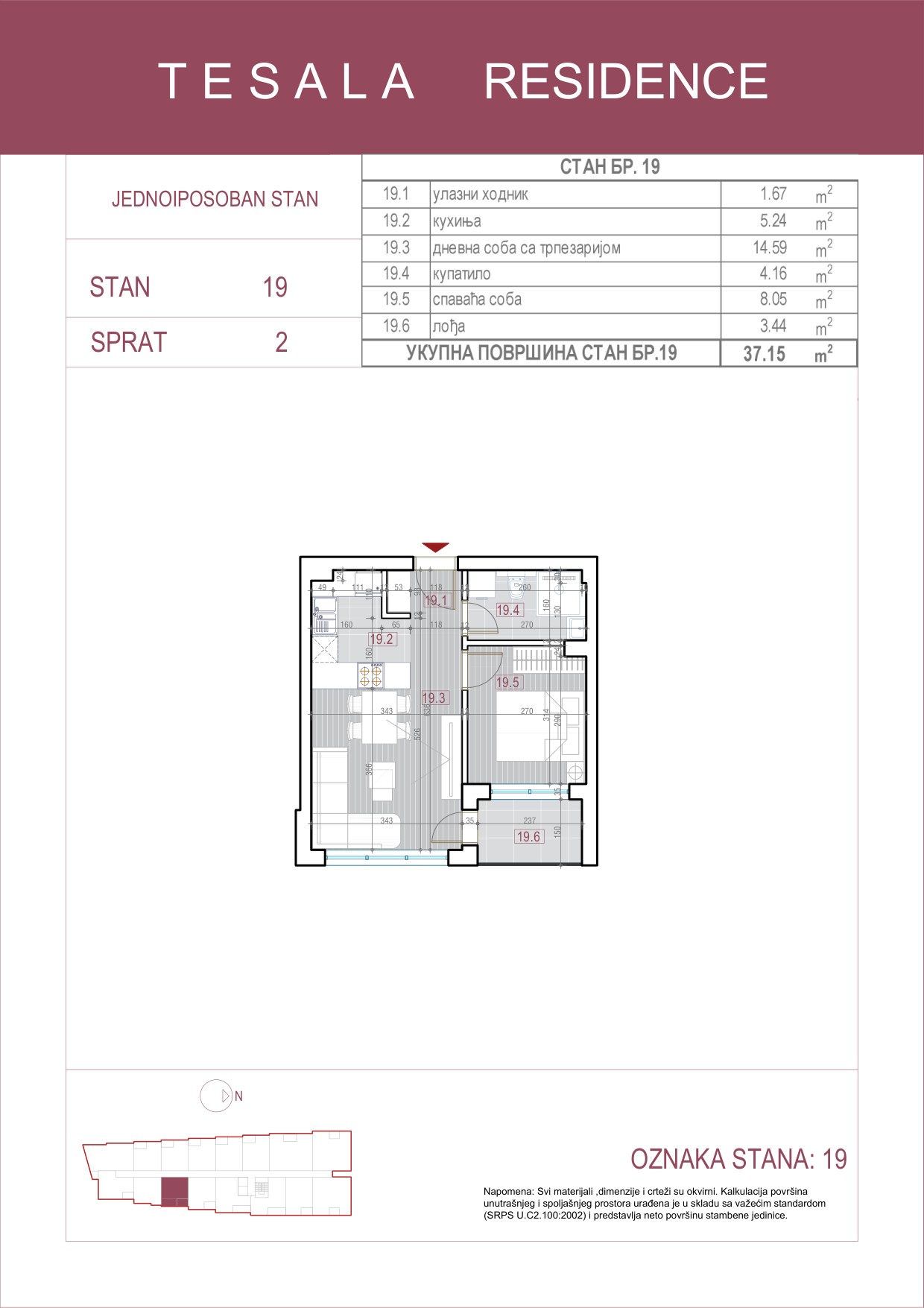 Skica jednoiposobnog stana 19