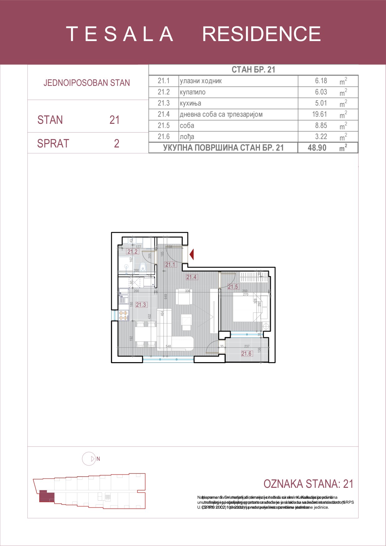 Skica jednoiposobnog stana 21