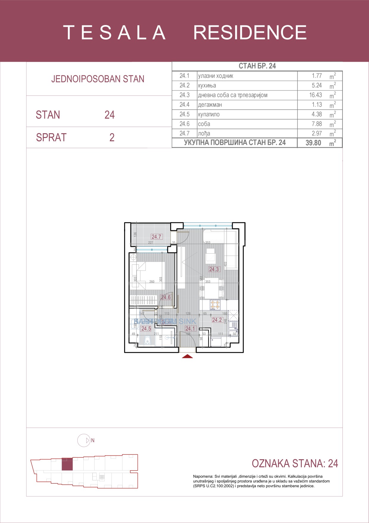 Skica jednoiposobnog stana 24