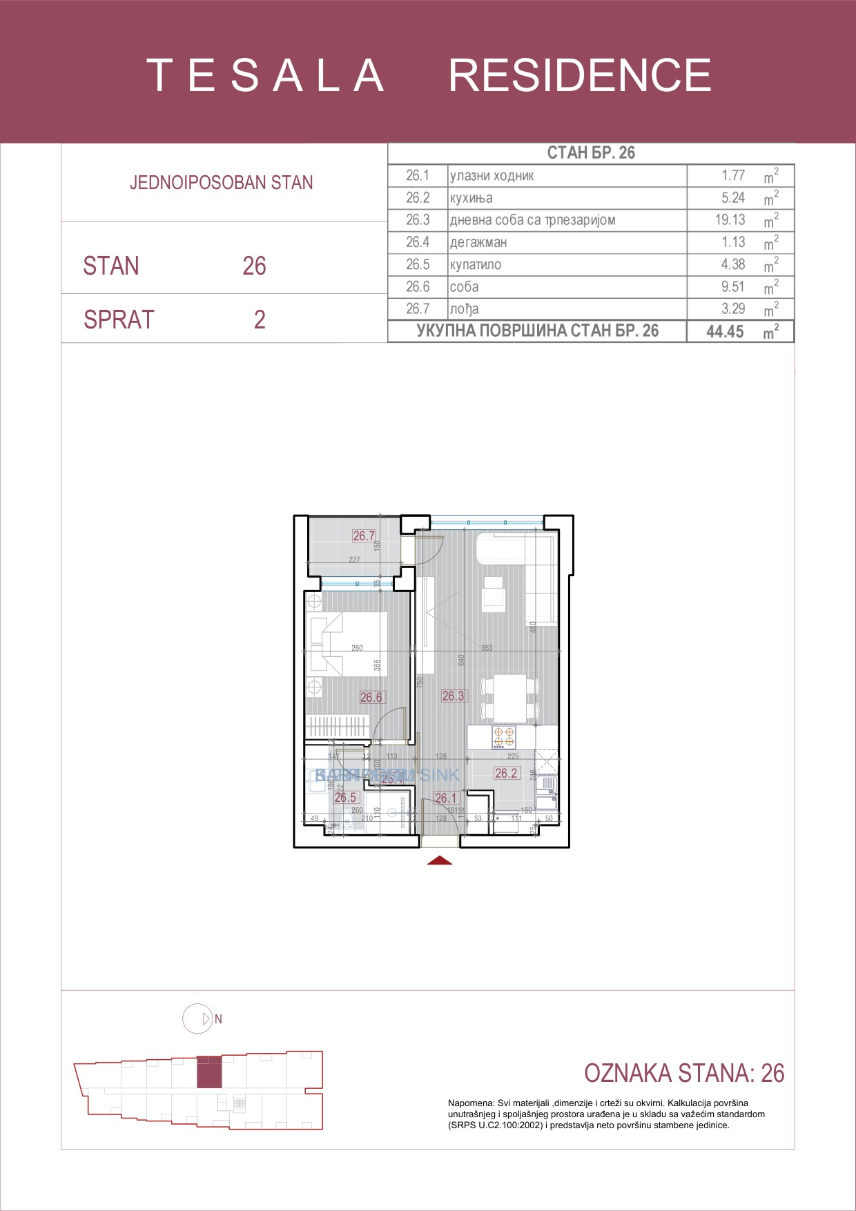 Skica jednoiposobnog stana 26