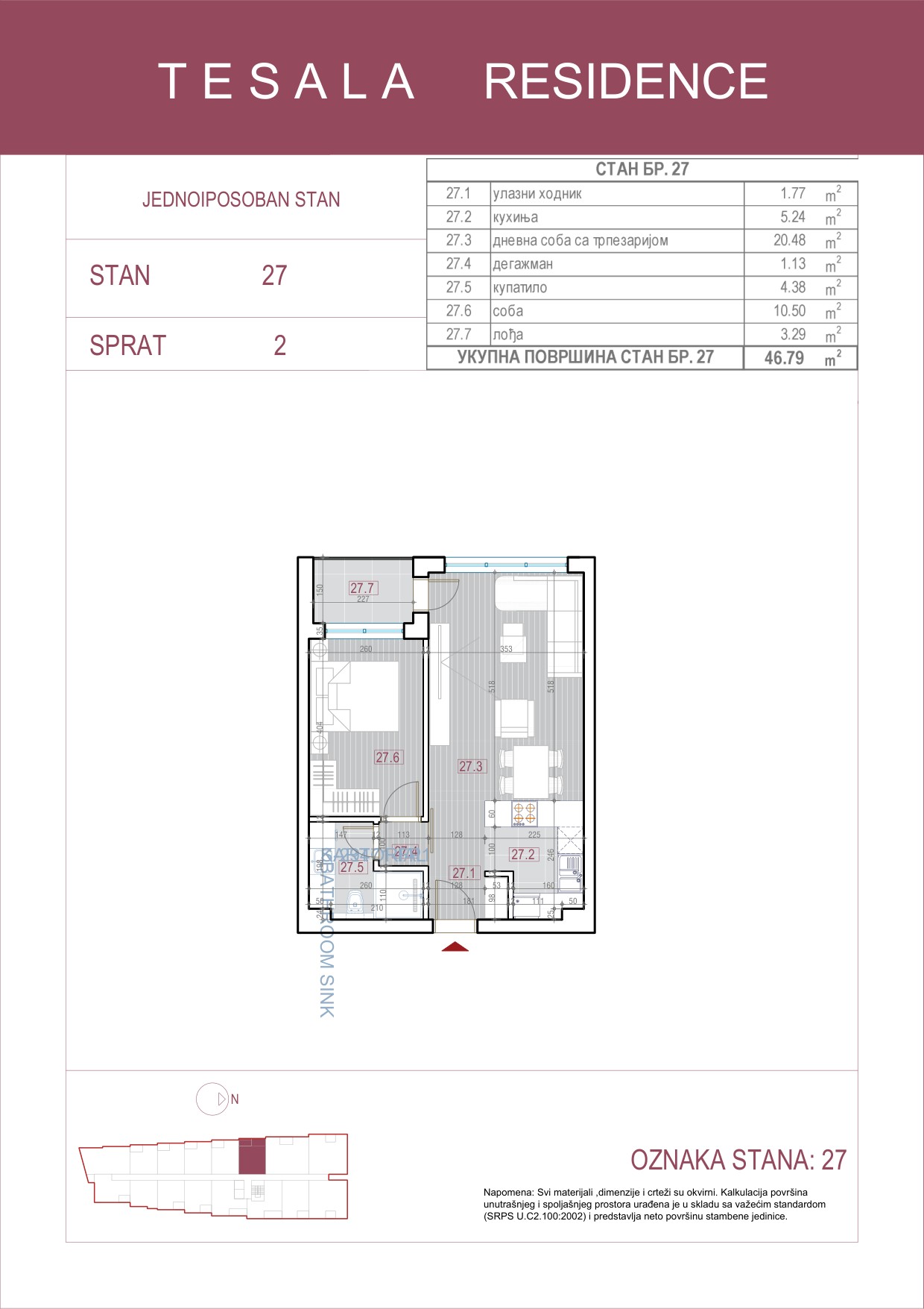 Skica jednoiposobnog stana 27