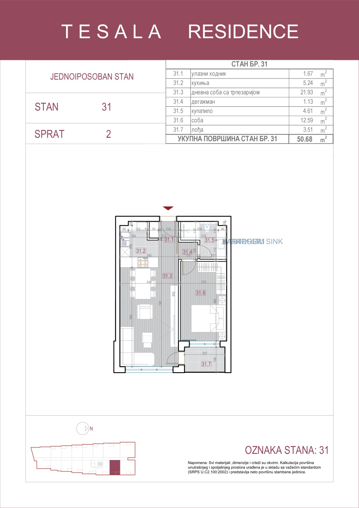 Skica jednoiposobnog stana 31