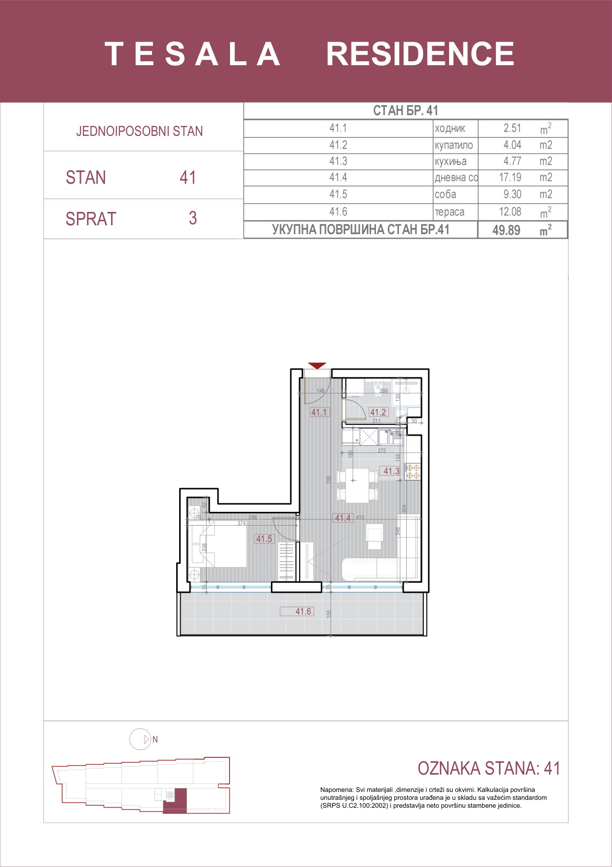 Skica jednoiposobnog stana 41