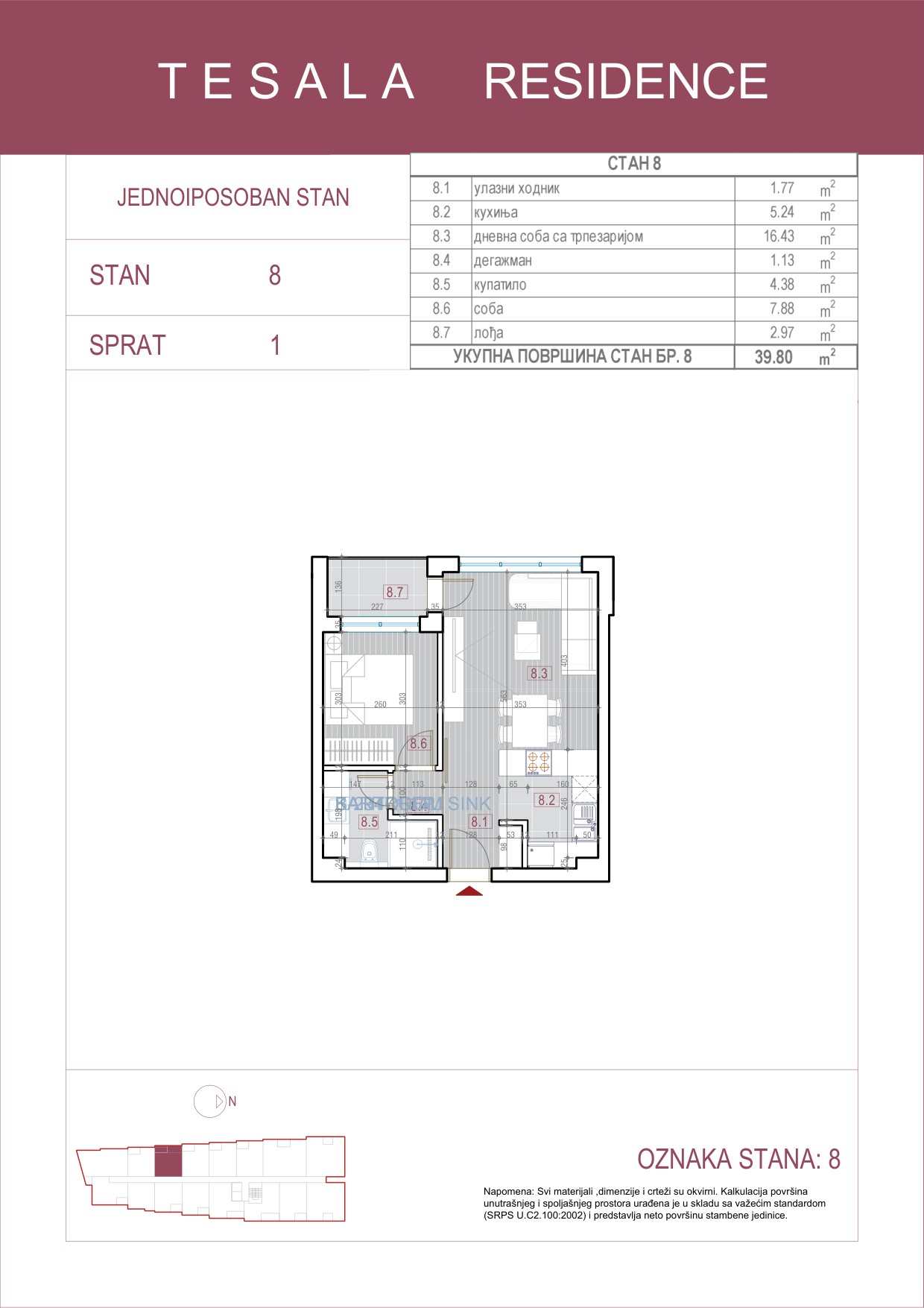 Skica jednoiposobnog stana 8
